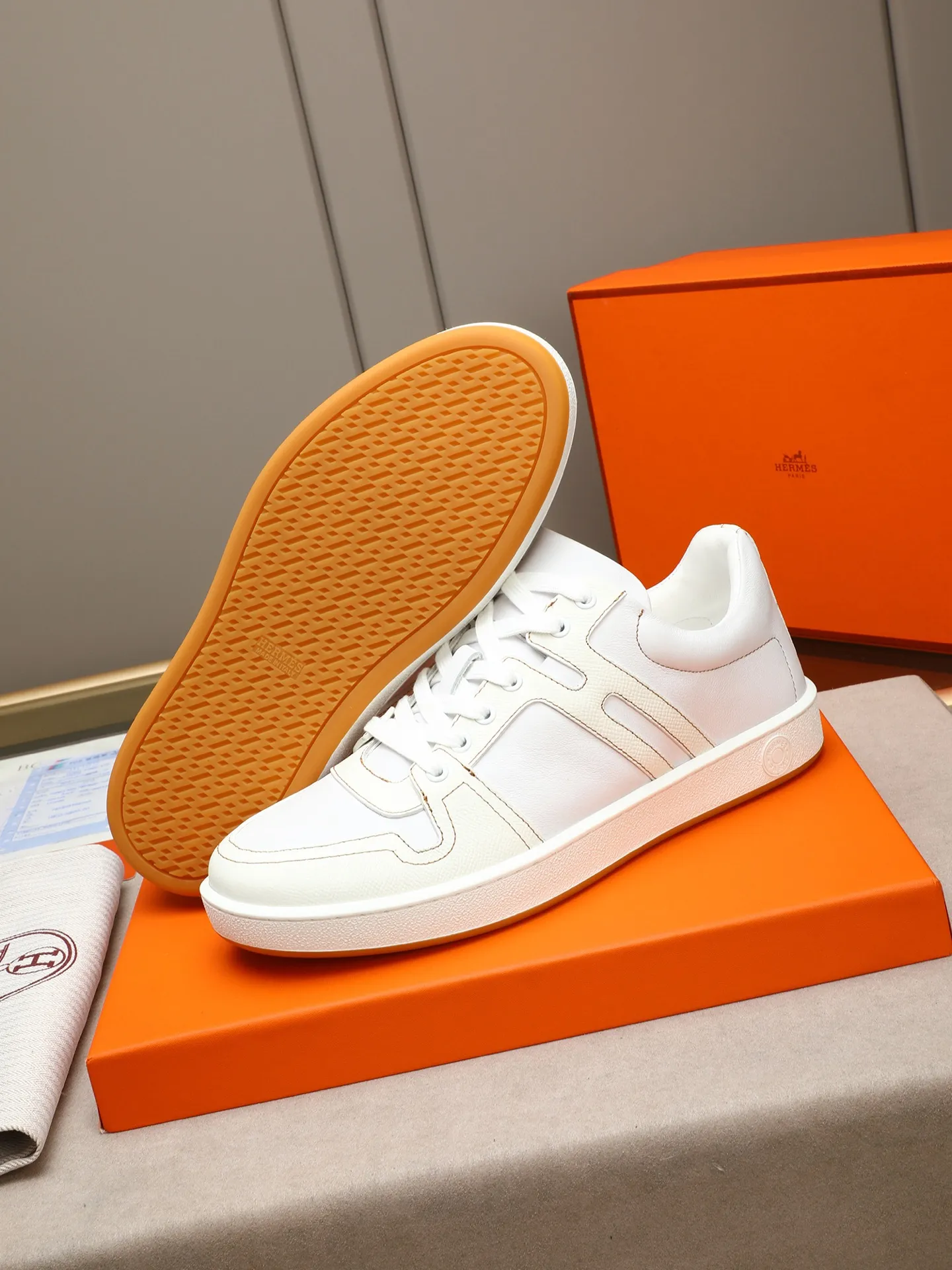 Men's shoes 💰720 [HERMES] Hermès - High-end quality original 🔍🔍🔍 casual sneakers - Upper: 🔝 Napa calfskin, shoe body sewn with brand 'H' totem - Lining: water-dyed cowhide - Outsole: original TPR. :38-44 (45, can be customized)